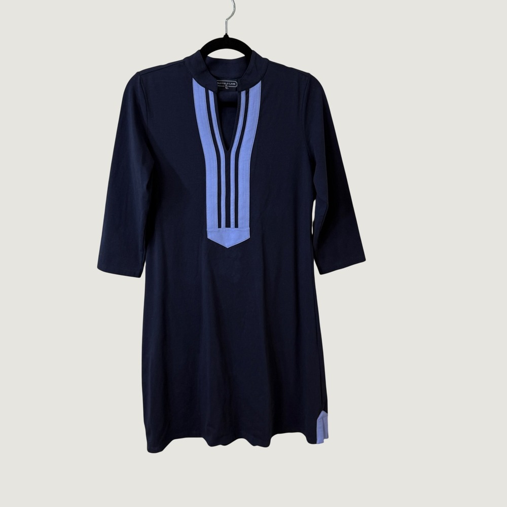 Duffield Lane Navy Knit Tunic Dress Heritage Preppy Coastal Nautical Size Small